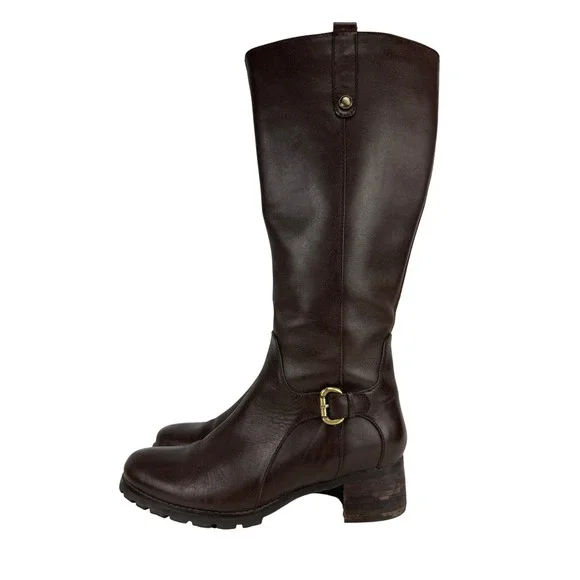 BLONDO Aqua Protect Block Heel Knee-High Chocolate Brown Leather Riding Boots 7M - Picture 4 of 12
